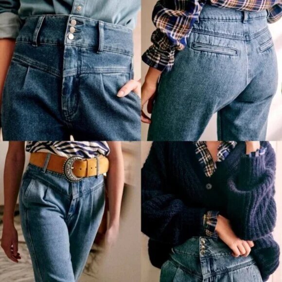 💕SEZANE💕 Sama High Waisted Tapered Jeans ~ Blue Denim 36 EU = US 4 NWT - Picture 7 of 16